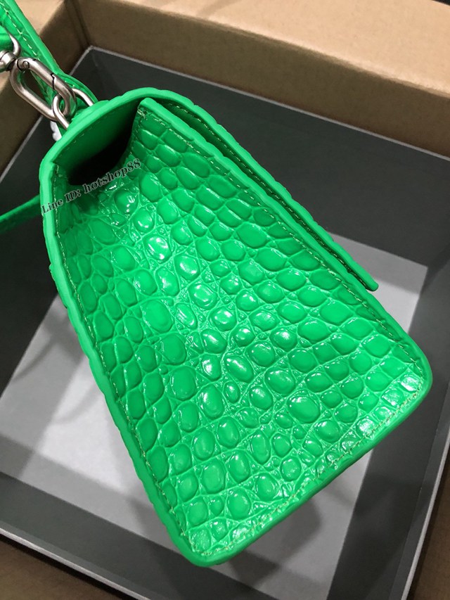 Balenciaga專櫃爆款大號手提女包 巴黎世家升級版鱷魚鮮綠色銀扣Hourglass沙漏包 fyj1666